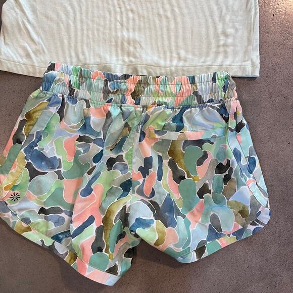 Athleta Girl light green tshirt mosaic color running shorts girls L size 12 set - Picture 6 of 7